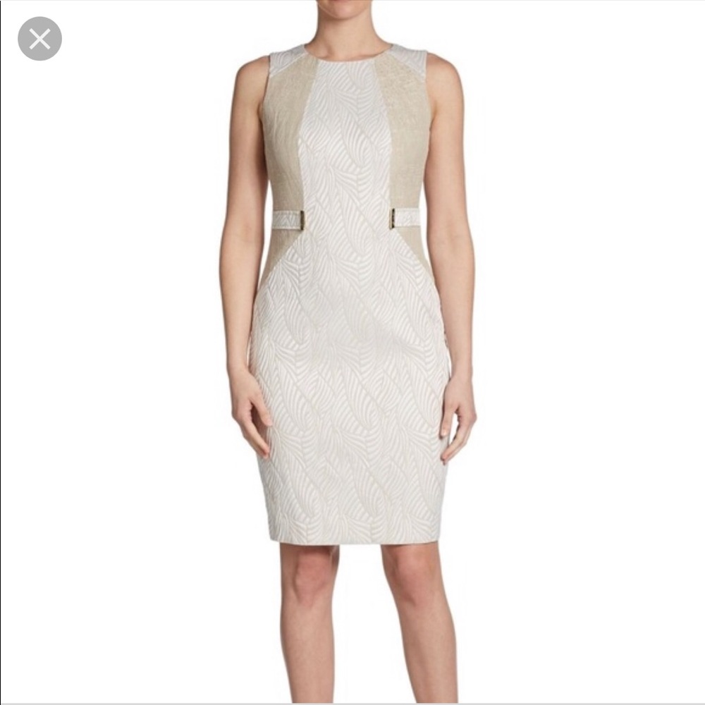 Calvin Klein Beige and White Patterned Dress